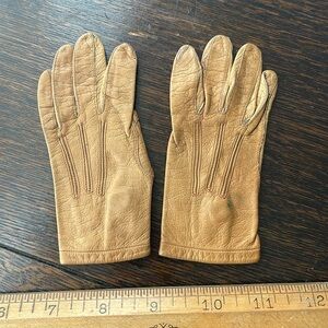 Antique Victorian/Edwardian child's gloves, soft brown leather, snap w letter B